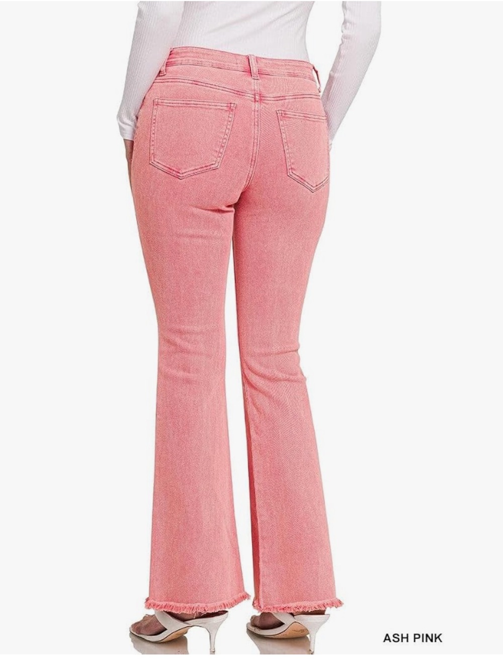 Zenana Slim Bootcut Flare Jeans Acid Wash Ash Dark Pink Large - Picture 4 of 5